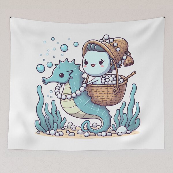 Item preview, Kawaii Underwater Basket Weaver With Pearl Necklace designed and sold by CanvasCutie.