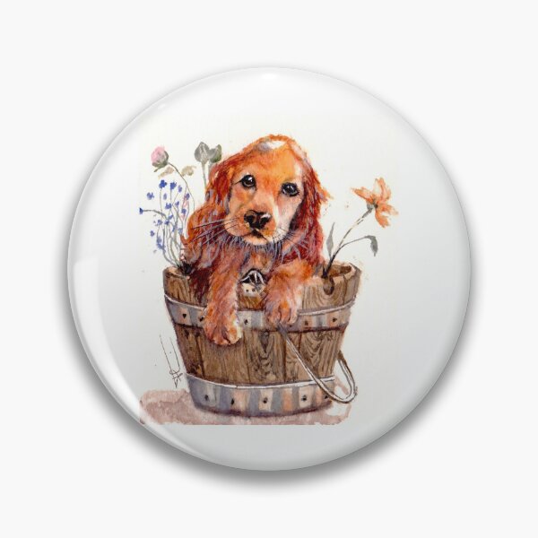 Item preview, Watercolor, little dog in bucket and its flowers designed and sold by Art-Flucie.