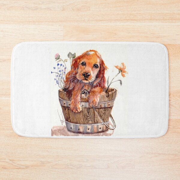 Item preview, Watercolor, little dog in bucket and its flowers designed and sold by Art-Flucie.