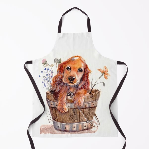 Item preview, Watercolor, little dog in bucket and its flowers designed and sold by Art-Flucie.