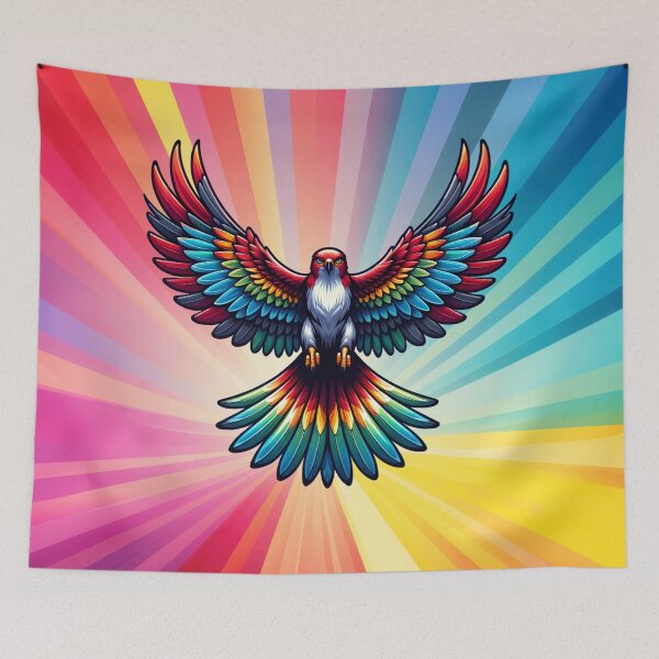 Item preview, Mythical Fabulous Thunder Bird on Rainbow Starburst Background designed and sold by LuxindaSwirl.