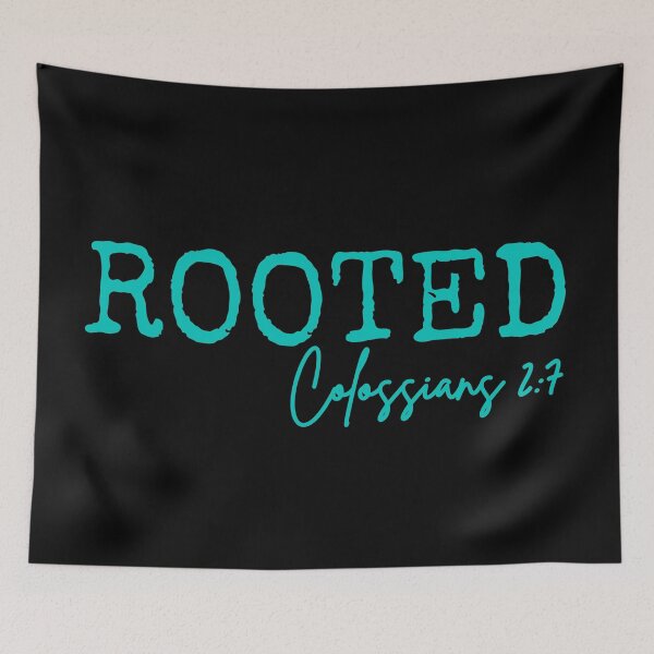 Item preview, Rooted in Jesus, Colossians 2:7, sky blue design.  designed and sold by MoriaStore.