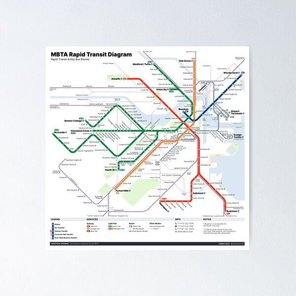 Item preview, MBTA Rapid Transit Map [Light] designed and sold by Pretzel-Express.