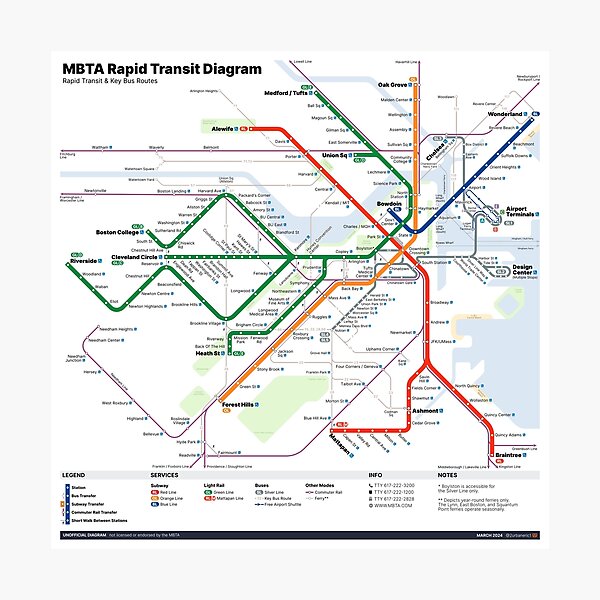 Item preview, MBTA Rapid Transit Map [Light] designed and sold by Pretzel-Express.