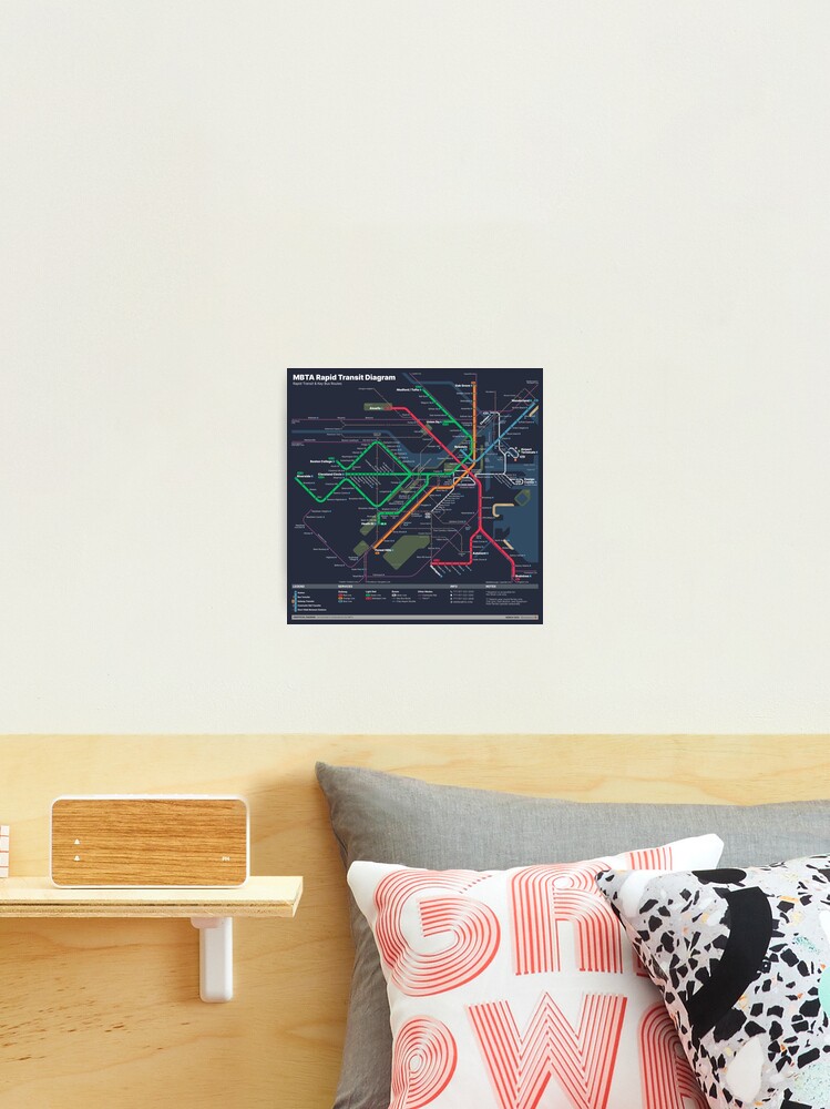 Thumbnail 1 of 3, Photographic Print, MBTA Rapid Transit Map [Dark] designed and sold by Pretzel-Express.