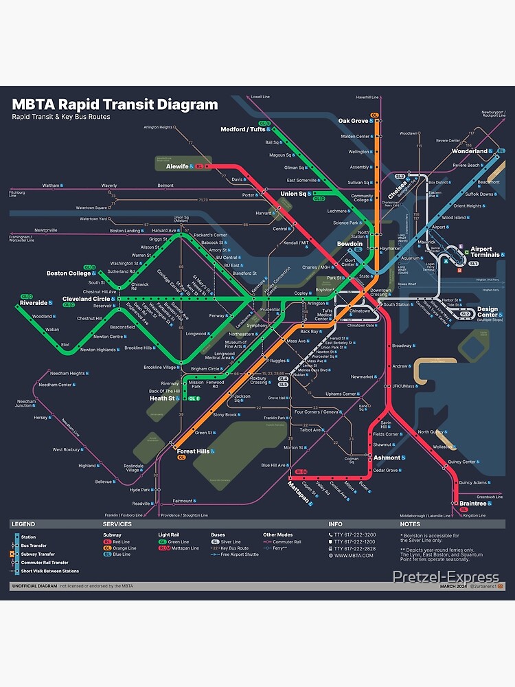 Thumbnail 3 of 3, Photographic Print, MBTA Rapid Transit Map [Dark] designed and sold by Pretzel-Express.