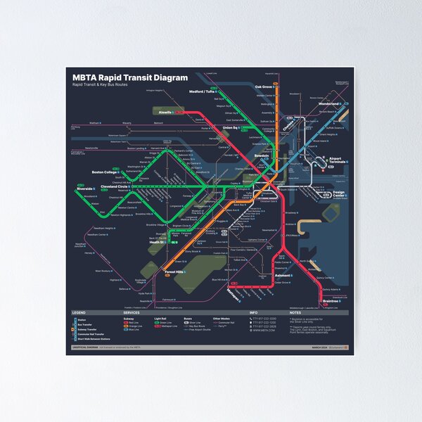 Item preview, MBTA Rapid Transit Map [Dark] designed and sold by Pretzel-Express.