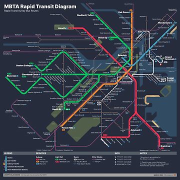Artwork thumbnail, MBTA Rapid Transit Map [Dark] by Pretzel-Express