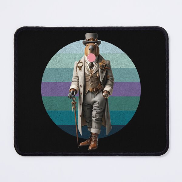 Item preview, Capybara Anthropomorphic Steampunk while blowing pink bubblegum bubble designed and sold by LuxindaSwirl.