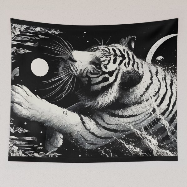 Item preview, Monochromatic Tiger Diving Underwater At Night designed and sold by TomFrontierArt.