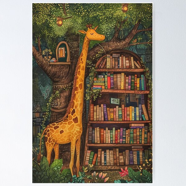 Artikel-Vorschau von Verzauberte Giraffenbibliothek, designt und verkauft von cute-animals99.