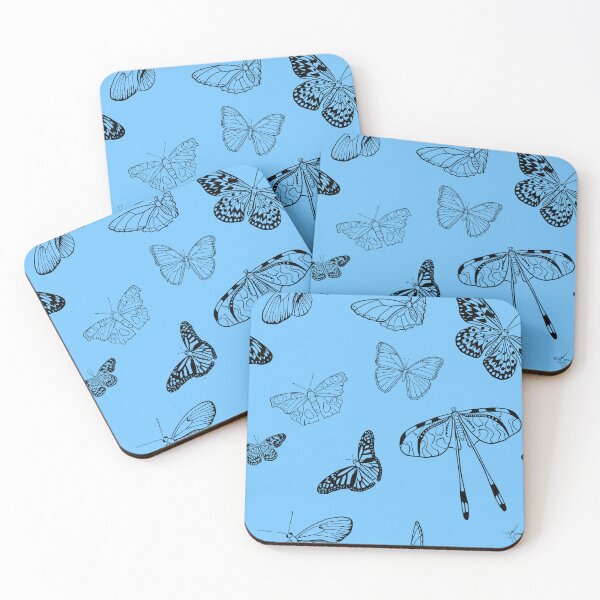 Item preview, Black and White Butterfly Pattern (Blue Background) designed and sold by Lampblack and Bone.