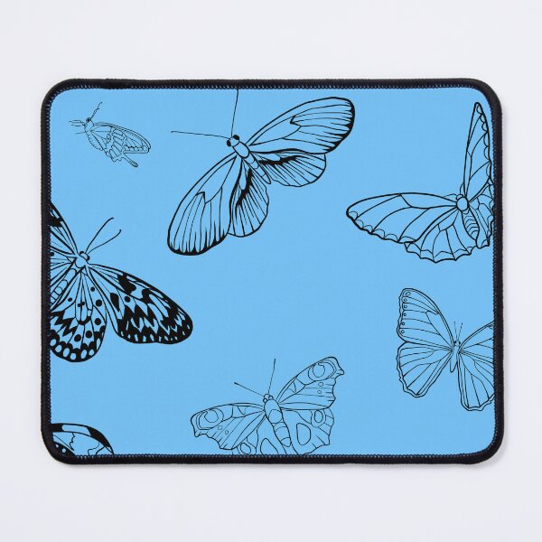 Item preview, Black and White Butterfly Pattern (Blue Background) designed and sold by Lampblack and Bone.