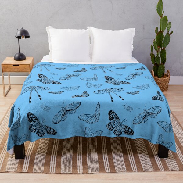 Item preview, Black and White Butterfly Pattern (Blue Background) designed and sold by Lampblack and Bone.