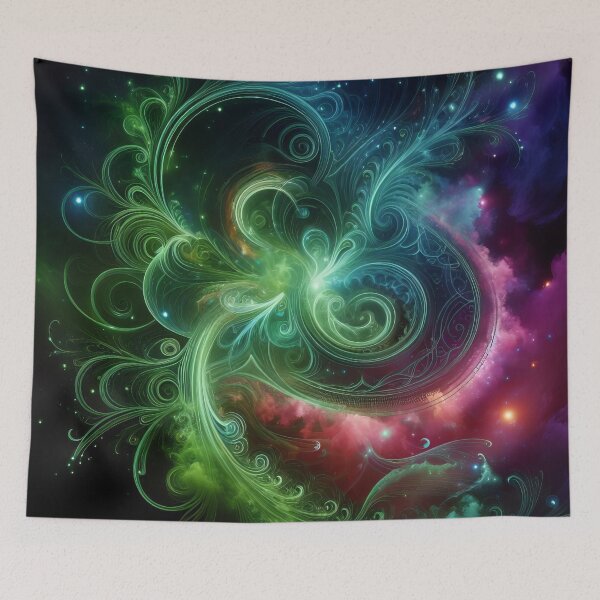 Item preview, Galactic Flourish A Dance of Nebulous Green Spirals designed and sold by ArtComixHaven.