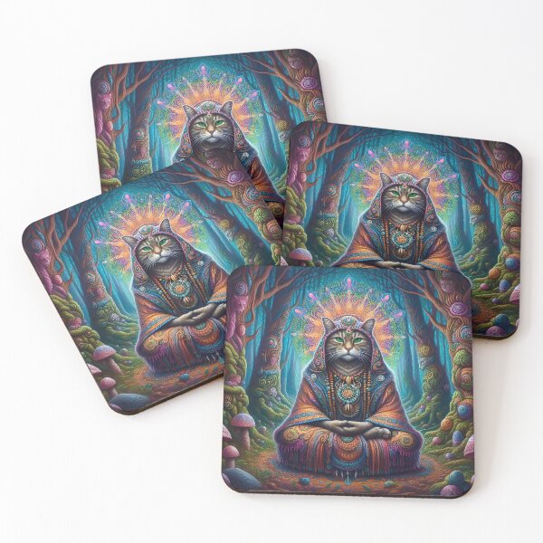 Item preview, Psychedelic Cat in Shamanic Forest designed and sold by Kondi-Art.