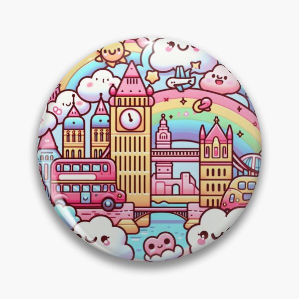 Item preview, Cute cartoon London iconic  scene, red bus double decker, River Thames, Big Ben designed and sold by Coolparrotgirl.
