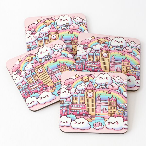 Item preview, Cute cartoon London iconic  scene, red bus double decker, River Thames, Big Ben designed and sold by Coolparrotgirl.