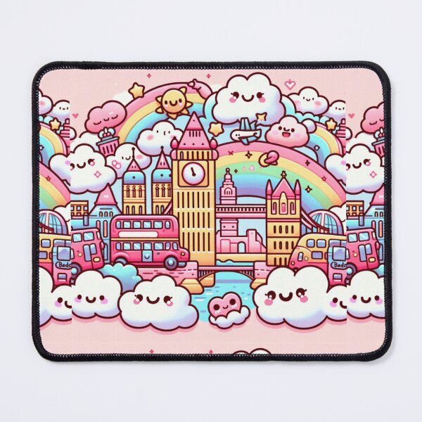 Item preview, Cute cartoon London iconic scene, red bus double decker, River Thames, Big Ben designed and sold by Coolparrotgirl.