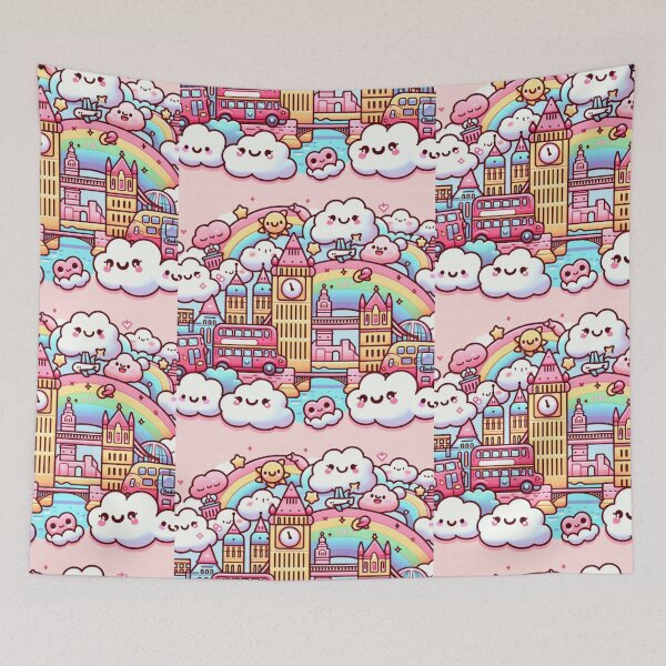 Item preview, Cute cartoon London iconic  scene, red bus double decker, River Thames, Big Ben designed and sold by Coolparrotgirl.