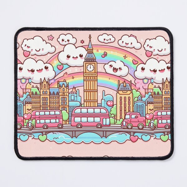 Item preview, Cute cartoon scene of London with iconic buildings, Big Ben, river Thames, London bridge, designed and sold by Coolparrotgirl.