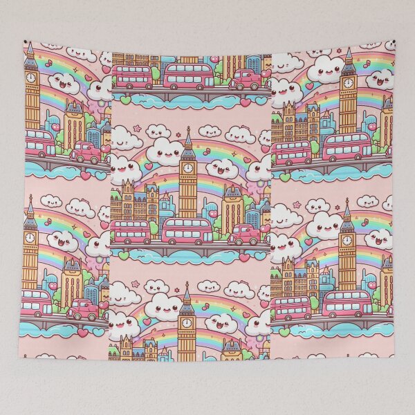 Item preview, Cute cartoon scene of London with iconic buildings, Big Ben, river Thames, London bridge, designed and sold by Coolparrotgirl.