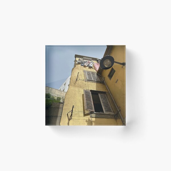 Item preview, yellow building in porto with clothes hanging to dry.  designed and sold by ninjapineapple.
