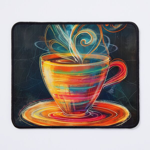 Item preview, Energetic Brew- Vibrant Swirls Rise from Multi-Colored Coffee Cup Generative AI designed and sold by OlfactoART Studio.