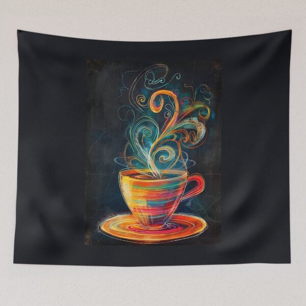 Item preview, Energetic Brew- Vibrant Swirls Rise from Multi-Colored Coffee Cup Generative AI designed and sold by OlfactoART Studio.