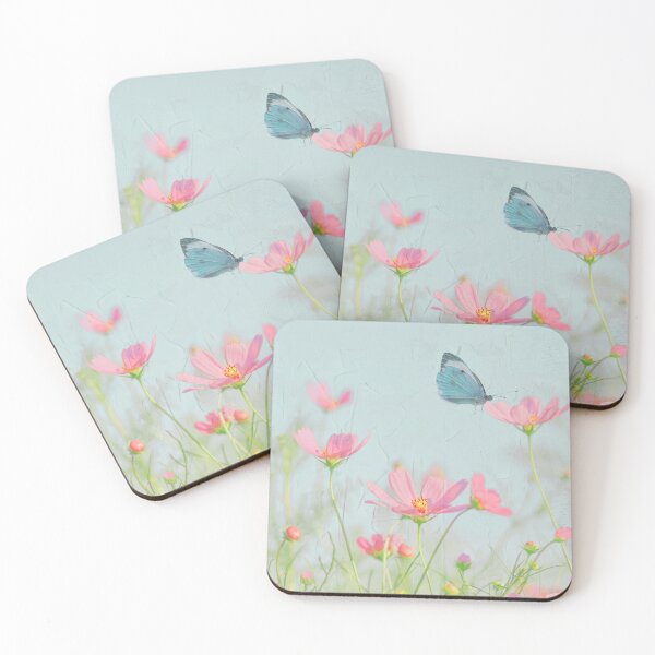 Item preview, Gods Garden Pink Cosmos Flower Blue Butterfly Art designed and sold by Sharon Cummings Art.