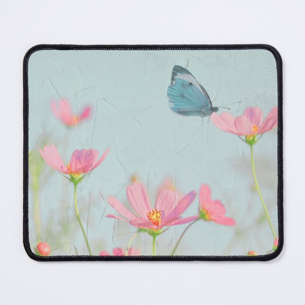 Item preview, Gods Garden Pink Cosmos Flower Blue Butterfly Art designed and sold by Sharon Cummings Art.