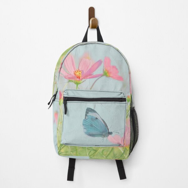Item preview, Gods Garden Pink Cosmos Flower Blue Butterfly Art designed and sold by Sharon Cummings Art.