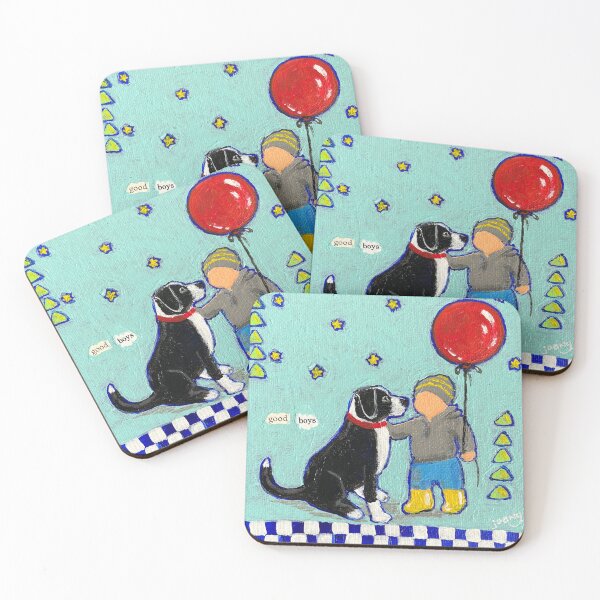 Item preview, Good boys Acrylic painting of a boy and his dog designed and sold by Joyful Joany Creates.