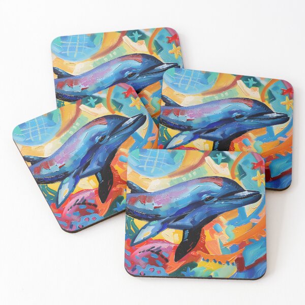 Item preview, Whimsical Dolphin Delight- Vibrant Colors and Bold Brushstrokes Dance Beneath the Waves designed and sold by OlfactoART Studio.