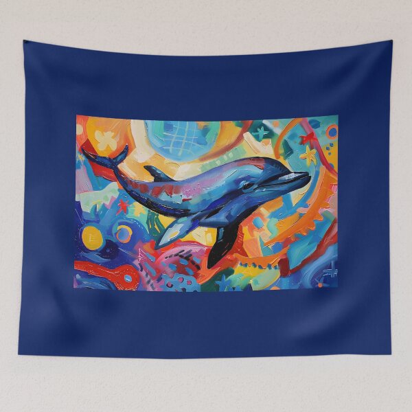 Item preview, Whimsical Dolphin Delight- Vibrant Colors and Bold Brushstrokes Dance Beneath the Waves designed and sold by OlfactoART Studio.