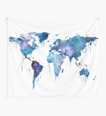Watercolor Map of the World Map Wall Tapestry