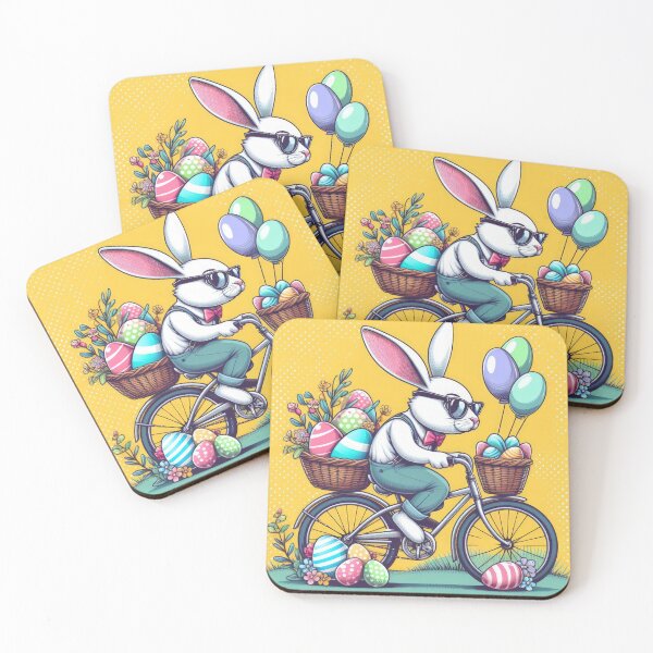 Item preview, rabbit with a bike and Easter eggs Easter Funny animals designed and sold by Expressions-Sel.