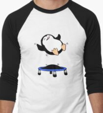 Funny Cute baby penguin on trampoline Men's Baseball ¾ T-Shirt