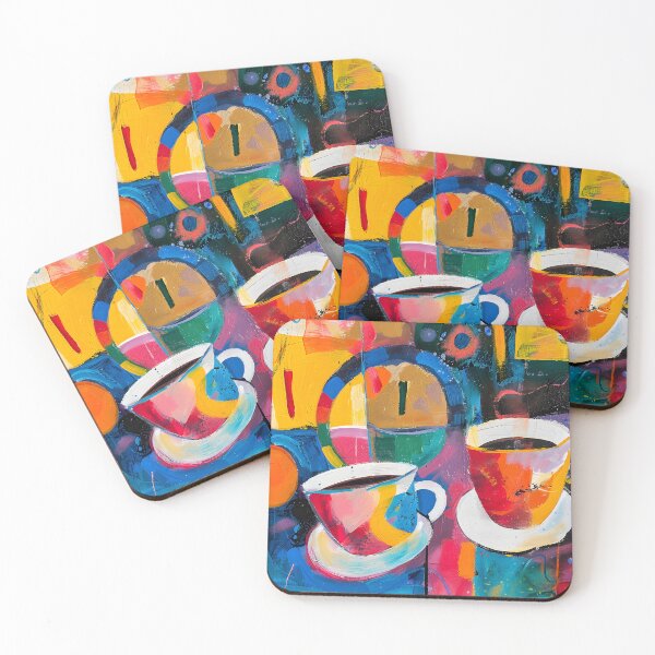 Item preview, Dynamic Duo- Vibrant Coffee Cups Amid Abstract Color Splash designed and sold by OlfactoART Studio.