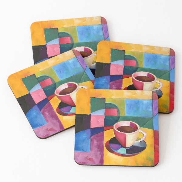 Item preview, Dynamic Coffee Delight- Vibrant Cup Over Geometric Multicolor Background designed and sold by OlfactoART Studio.