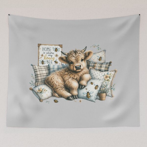 Item preview, Home is Where My Honey Bee French Farmhouse Decor Highland Cow  designed and sold by Mumzy2many.