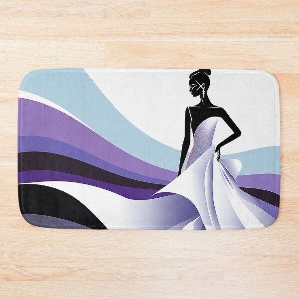Item preview, Modern Fashion Illustration: Elegant Woman in White Dress - Blue & Purple Background designed and sold by PaintbrushPlace.
