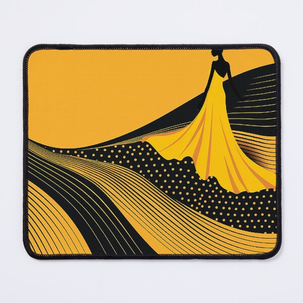 Item preview, Vibrant Fashion Illustration: Elegant Woman in Yellow Dress - Bold Black & Amber Background designed and sold by PaintbrushPlace.