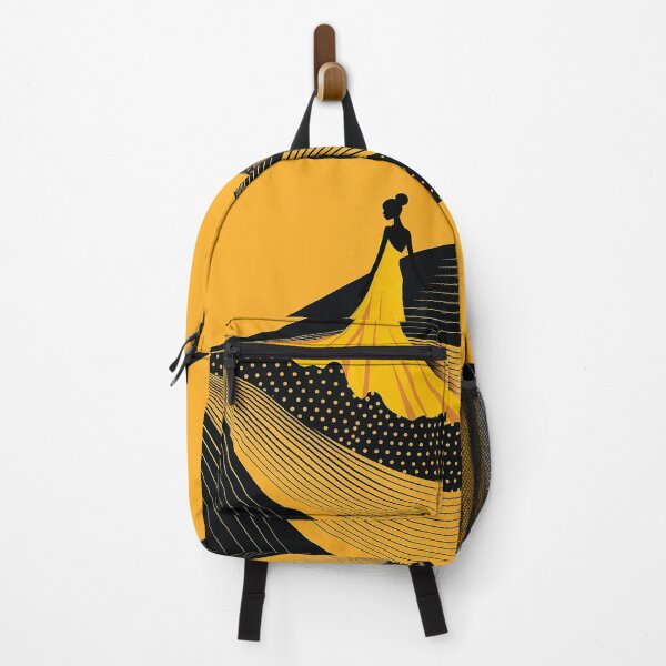 Item preview, Vibrant Fashion Illustration: Elegant Woman in Yellow Dress - Bold Black & Amber Background designed and sold by PaintbrushPlace.