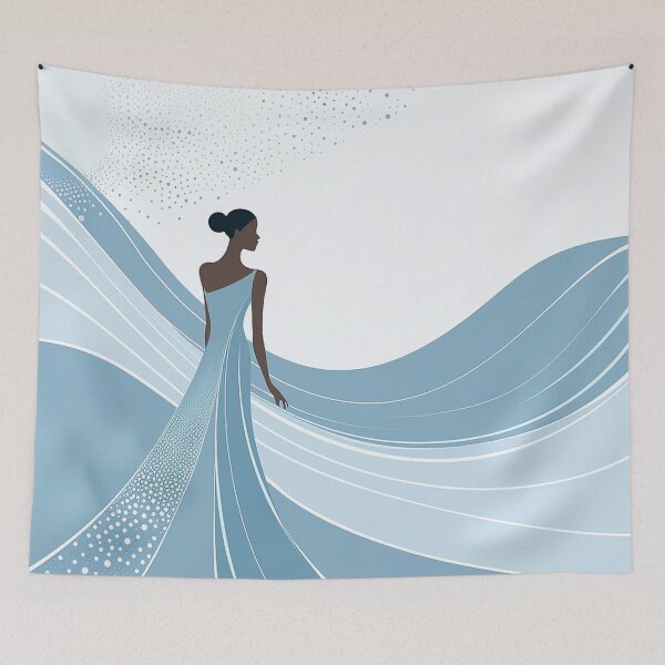 Item preview, Modern Fashion Illustration: Elegant Woman in Serene Blue Dress designed and sold by PaintbrushPlace.