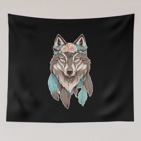 Item preview, Wolf Floral Boho Feather Head  designed and sold by alenaz.