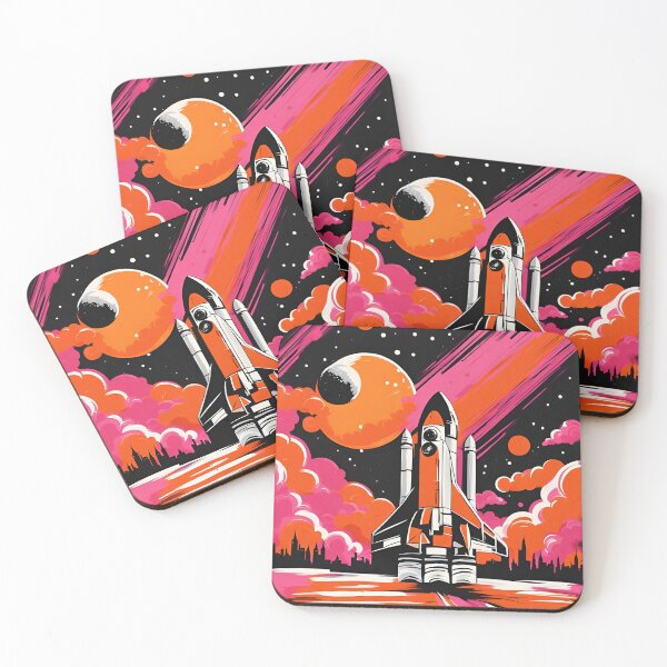 Item preview, Space rocket in a black, pink and orange world - graphic design illustration designed and sold by SirenSeventyOne.