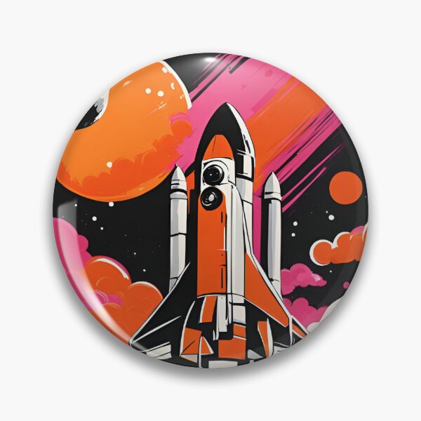 Item preview, Space rocket in a black, pink and orange world - graphic design illustration designed and sold by SirenSeventyOne.