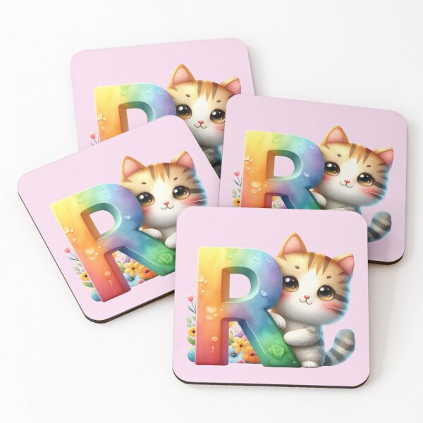 Item preview, Cute Cat Rainbow Letter R designed and sold by NettiesWallArt.