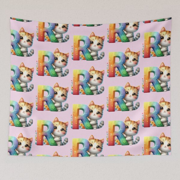Item preview, Cute Cat Rainbow Letter R designed and sold by NettiesWallArt.